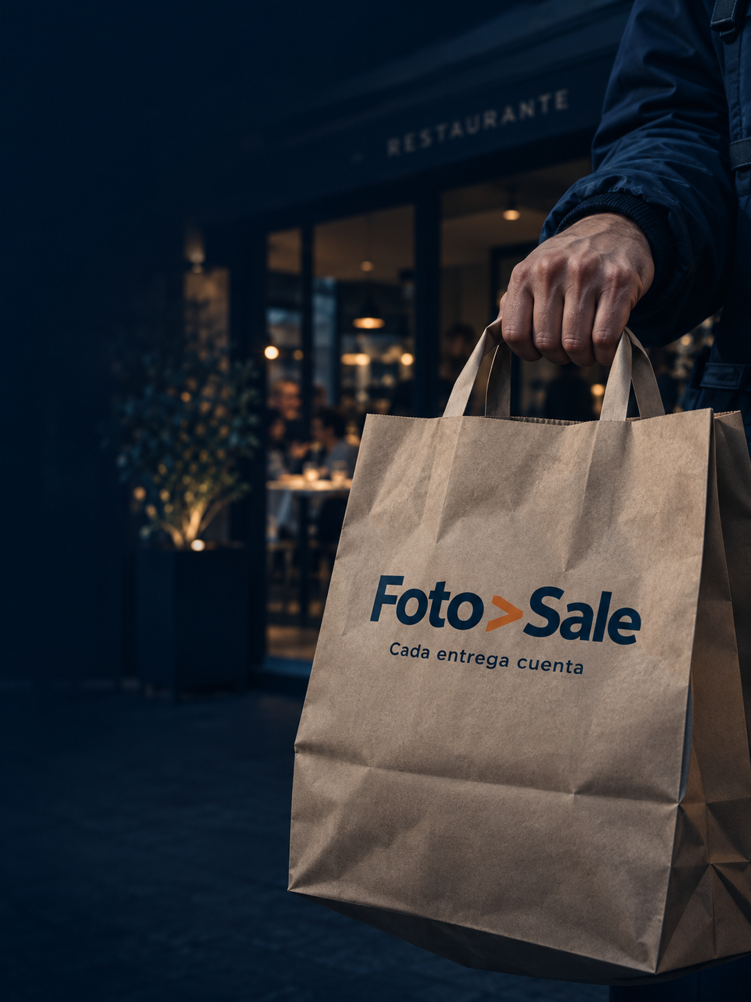 Bolsa de delivery Foto>Sale en la salida de un restaurante